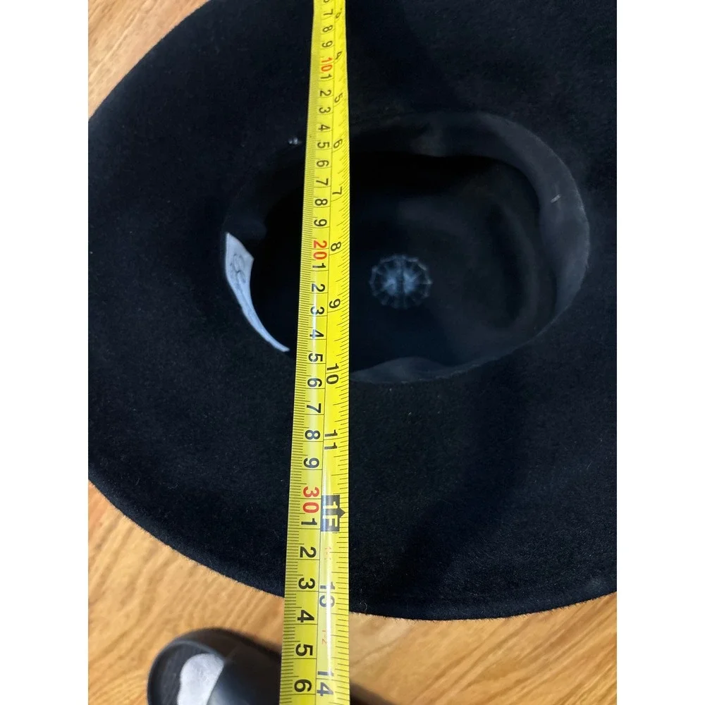 Suzanne Custom Made Millinery Black Wool‎ Flower Bow Wide Brim Hat